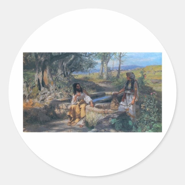 Christ und Samariterin um 1890 Runder Aufkleber (Vorderseite)