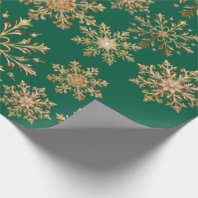Christams Gold and Green Snowflake Wrapping paper Geschenkpapier (Ecke)