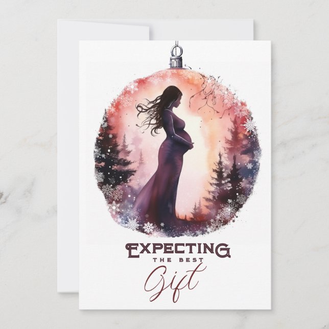 Christas Ornament Watercolor Holiday Pregnancy Ankündigung (Vorderseite)
