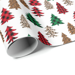 Christbaum Buffalo Kariert und Leopard Geschenkpapier
