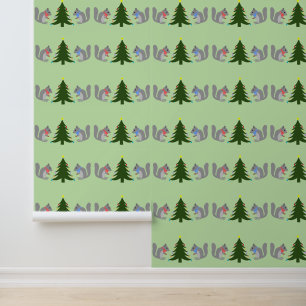 Christbaum Dekorieren Eichhörnchen Gemustert Tapete