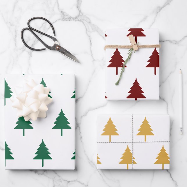 Christbaum Drei Farben Geschenkpapier Set (Vorderseite)