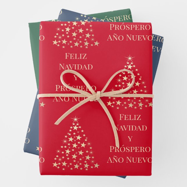 Christbaum Feliz Navidad y Prospero Año Nuevo Geschenkpapier Set (Beispiel)