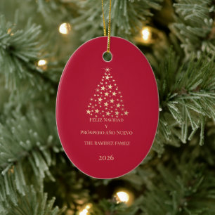 Christbaum Feliz Navidad y Prospero Año Nuevo Keramik Ornament
