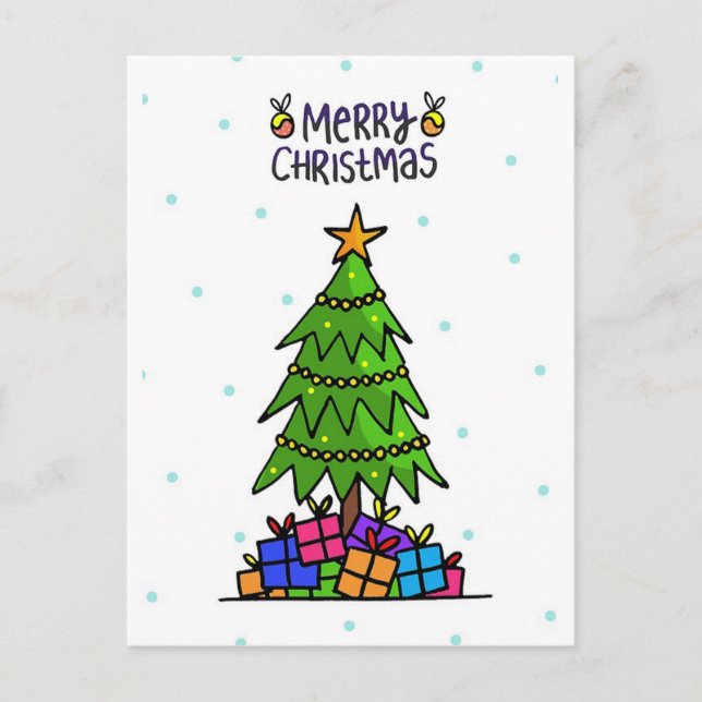 Christbaum und Geschenke Feiertagspostkarte (Vorderseite)