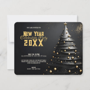 Christbaum und goldene Ornamente modernes Neujahr Einladung