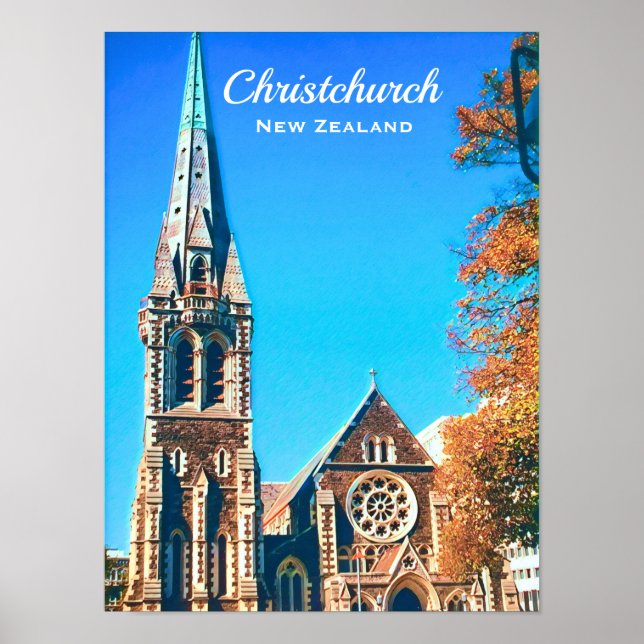 Christchurch Cathedral Neuseeland Reise Poster (Vorne)