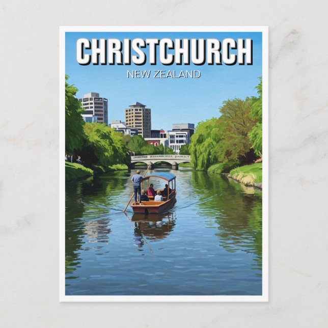 Christchurch Neuseeland Avon River Punting Postkarte (Vorderseite)