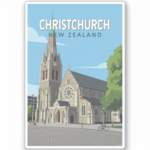 Christchurch Neuseeland Illustration Reise Kunst Aufkleber