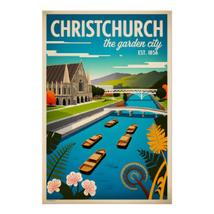 Christchurch Neuseeland Retro-Reiseposter-Kunst Poster
