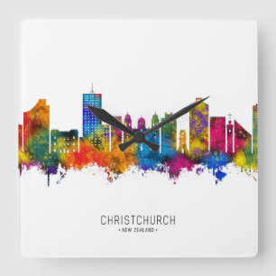 Christchurch New Zealand Skyline Quadratische Wanduhr