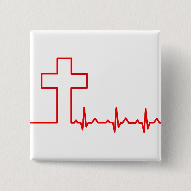 Christen Cross Heartbeat Life EKG ECG Button (Vorderseite)