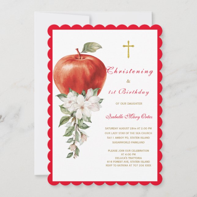 Christening and First Birthday Apple Invitation (Devant)