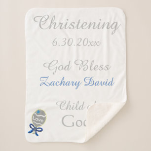 Christening Baby Boy Blue Rattle Medium Sherpadecke