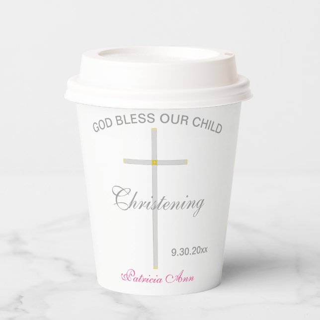 Christening Baby Girl Silver Cross Pappbecher (Vorderseite)