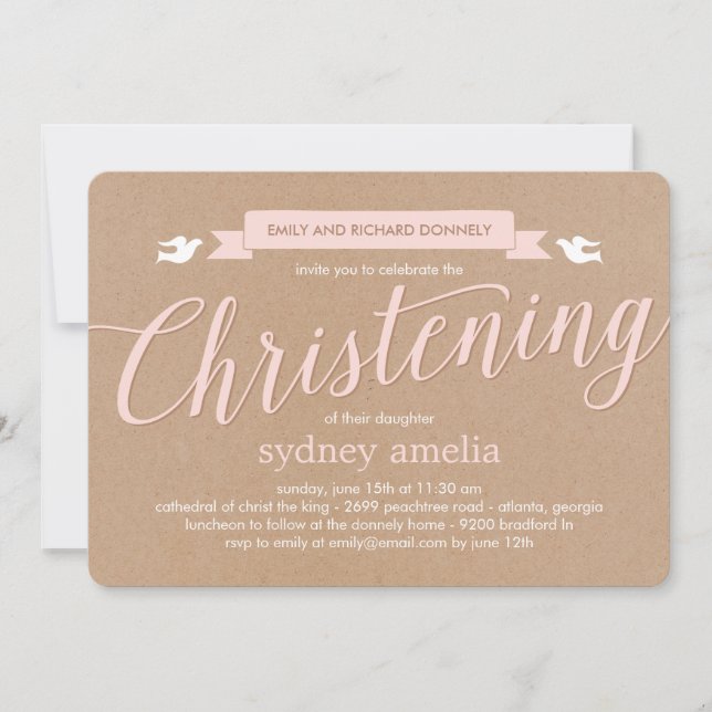 Christening Banner Taufe Einladung - Rosa (Vorderseite)