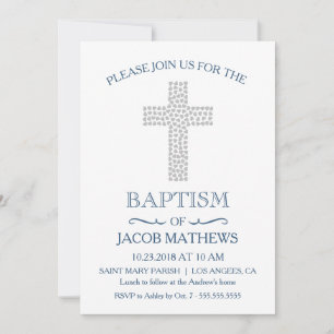Christening, Baptême Invitation - Baby Boy Invitat