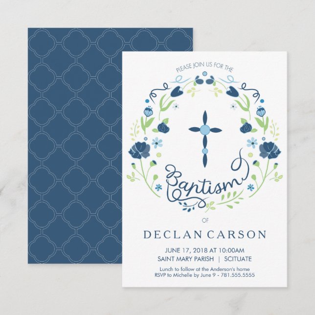 Christening, Baptême Invitation Garçons Carte Invi (Devant / Derrière)