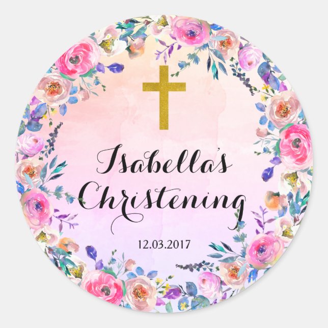 Christening Baptissticker - Goldkreuz Runder Aufkleber (Vorderseite)