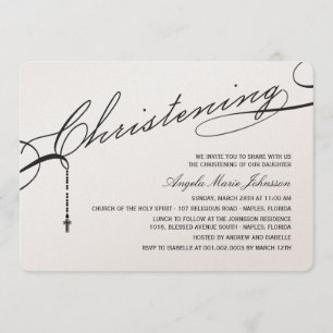 Christening Black Script Cross Foto Religiöse Einladung