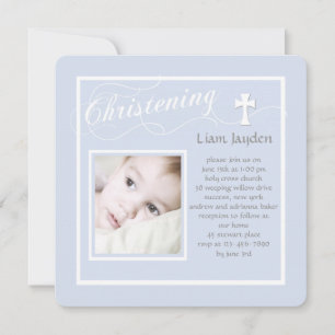 Christening Calligraphy Blue Foto Einladung
