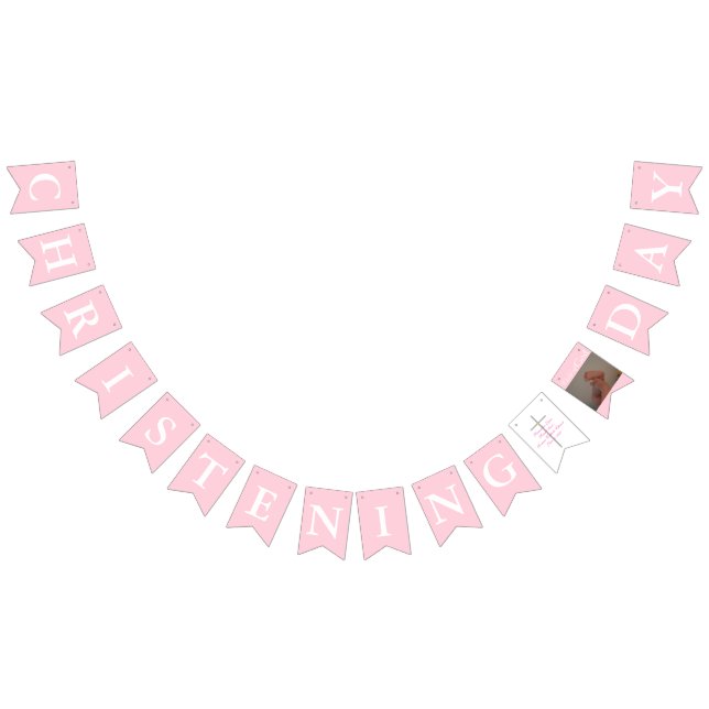 Christening Cross Girl Pink Foto Wimpelkette (Alle)