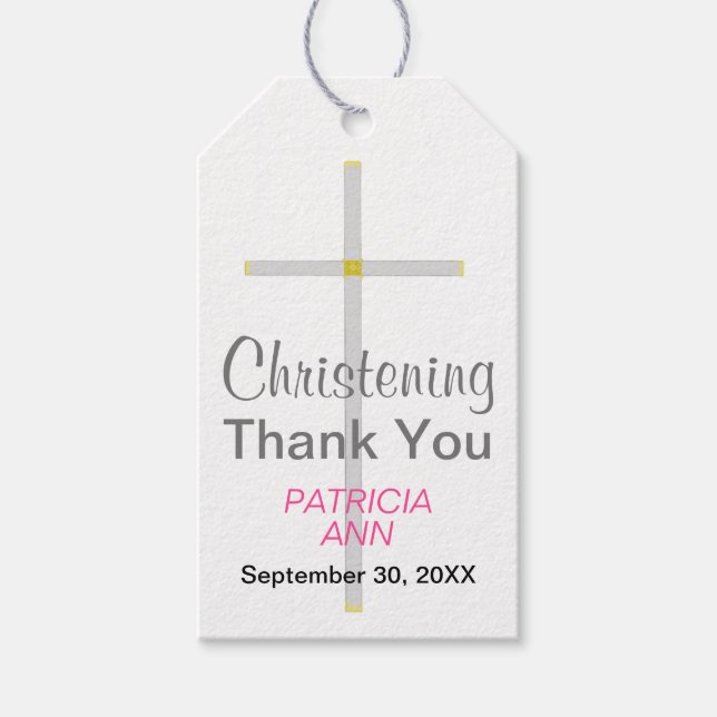 Christening Danke Silver Cross Girl Pink Geschenkanhänger (Vorderseite)