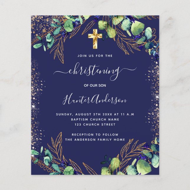 Christening eucalyptus grün, blau Einladung (Vorderseite)