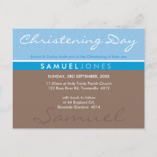 CHRISTENING INVITE einfach groovy blau mocha braun Einladungspostkarte