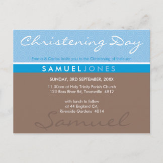 CHRISTENING INVITE einfach groovy blau mocha braun Einladungspostkarte