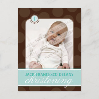 CHRISTENING INVITE :: polka dot - jade green Einladungspostkarte