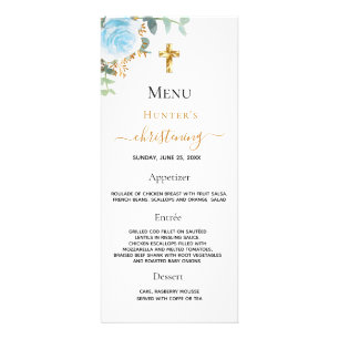 Christening Menu bleu clair garçon floral