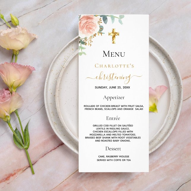 Christening Menu rose or rousse rose floral fille (Créateur téléchargé)