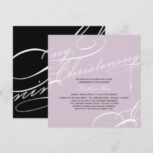 Christening Modern Cross Lila Religious Einladung