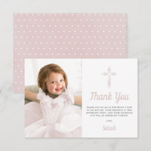 Christening Religiöse Pink Girl Foto Taufe Dankeskarte