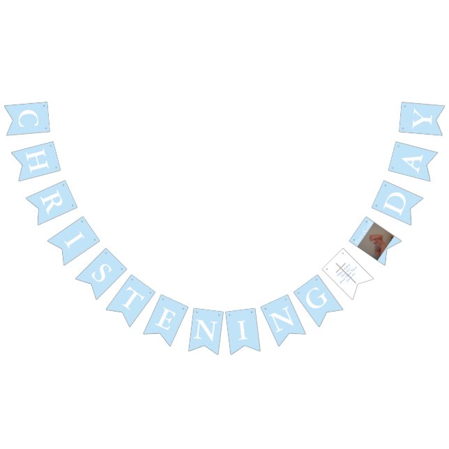 Christening Silver Cross Blue White Foto Wimpelkette (Alle)