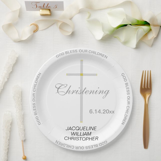 Christening Silver Cross NAMES Pappteller (Hochzeit)