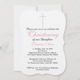 Christening Silver Cross Tochter Pink Rattle Einladung