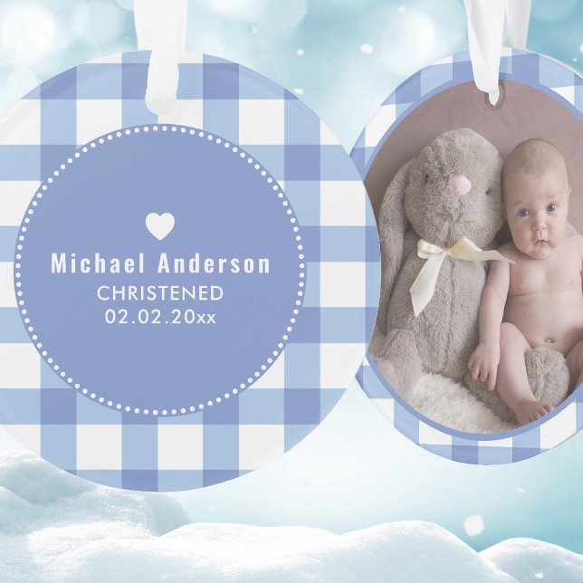 Christening Taufe Niedlich Baby Boy Kids Foto Blue Ornament (Von Creator hochgeladen)