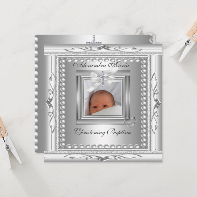 Christening Taufe Silver Foto Frame Bow Karte (Vorderseite/Rückseite Beispiel)