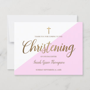 Christening Vielen Dank Baby Girl Simple Pink Gold Karte