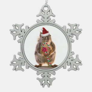 Christhase Eichhörnchen Zinn Schneekristall Weihna Schneeflocken Zinn-Ornament