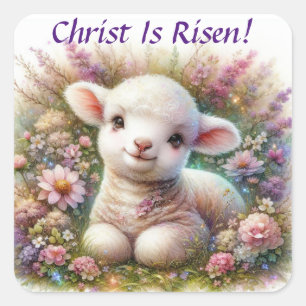 Christi Auferstehung Wasserfarbe Ostern Lamm Blume Quadratischer Aufkleber