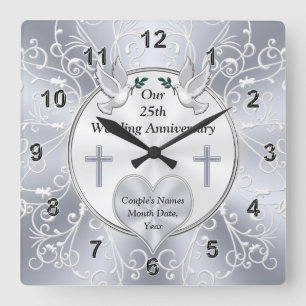 Christian, 25 year Wedding Anniversary Gift,  Quadratische Wanduhr
