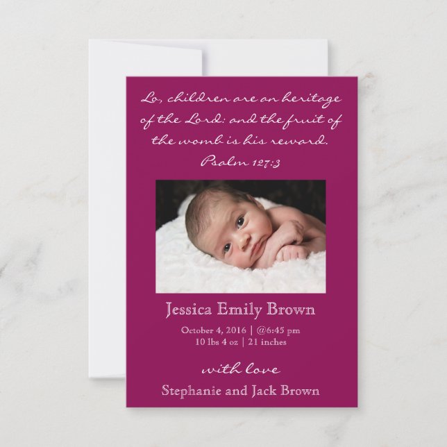 Christian Baby Girl Faire-part de naissance (Devant)