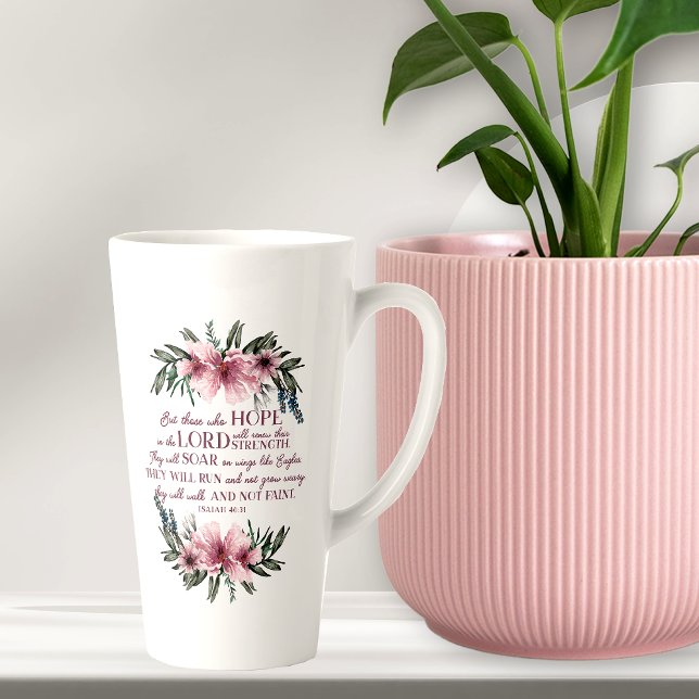Christian Bible Verse Isaiah 40 Pink Floral Milchtasse (Von Creator hochgeladen)