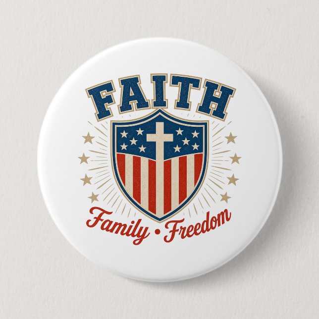    Christian-Button „Glaube Familie Freiheit“   Button (Vorderseite)
