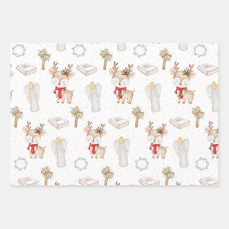Christian Christmas Reindeer Wrapping Paper Sheets Geschenkpapier Set