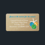Christian Christmas Tropical Themed Address Labels Adressaufkleber<br><div class="desc">Tropical Christian Christmas return address labels. Skinny labels with templates for the name and address as well as an additional line of text. Use the example: "Jesus is the reason for the season", or change it. The decor is a starfish with holiday ornaments in orange, green and blue. Could be...</div>