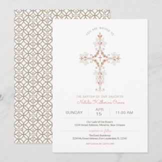 Christian Cross Baby Girl Baptism Invitation
